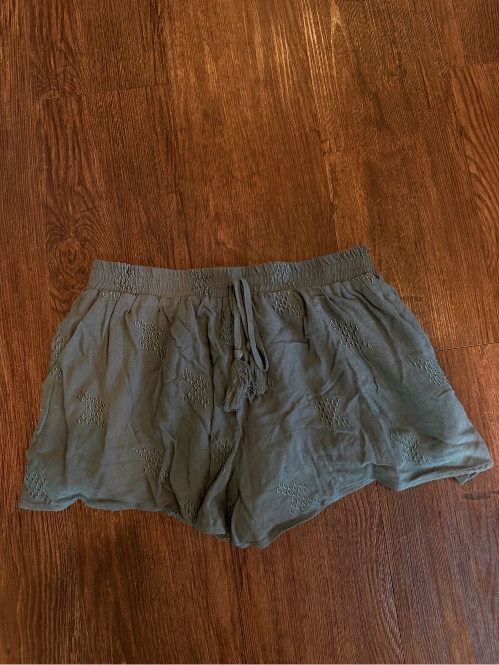 Mustard Seed Olive Green Drawstring Embroidered Shorts